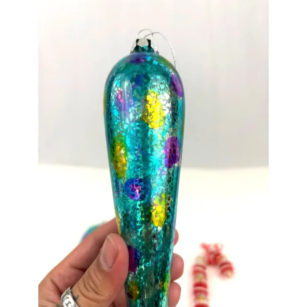 Lot of 5 Holiday Ornaments Christmas Candy Cane Glass Bundle Speckled